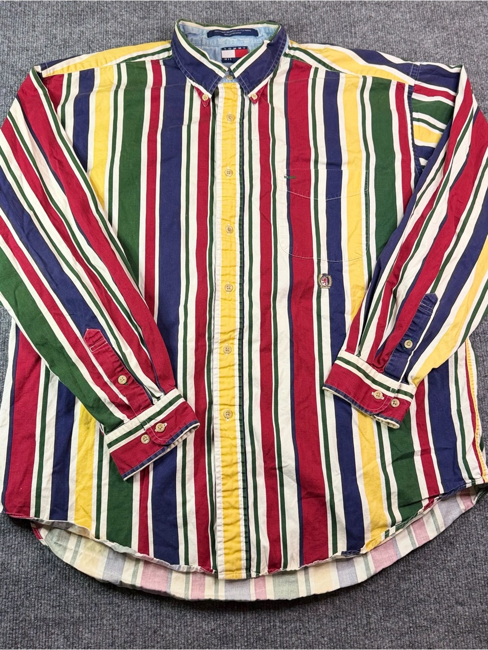 Vintage 90s Tommy Hilfiger Multi Color Striped Button Down Shirt Mens XL